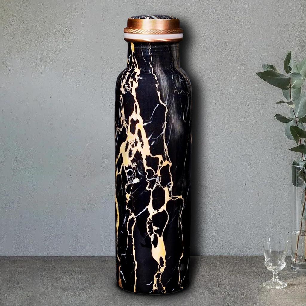 Copper Water Bottle 1 Litre 100% Leak Proof, Office, Gym Bottle, Modern Tamba Bottle for Adults (Black Natural Marble)