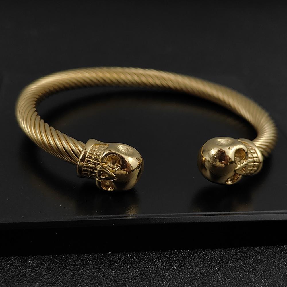 Braccialetti Hip Hop in Acciaio Inossidabile Doppi Braccialetti Teschio per Uomo Regolabile Intrecciato Wrap Bracciale a Manetta Gioielli Scheletro Pulseras
