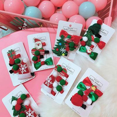 2/4PCS/set Cute Christmas Hair Clip Candy Santa Claus Hairpin Baby Girl Headdress Duckbill Clip Red Green Hair Clip