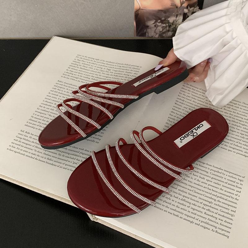 Fashion Summer Beach Female Slides  Women Flats Slippers Shoes Luxury Fashion Rhinestones Ladies Flats Slippers Sandals Shoes Footwear