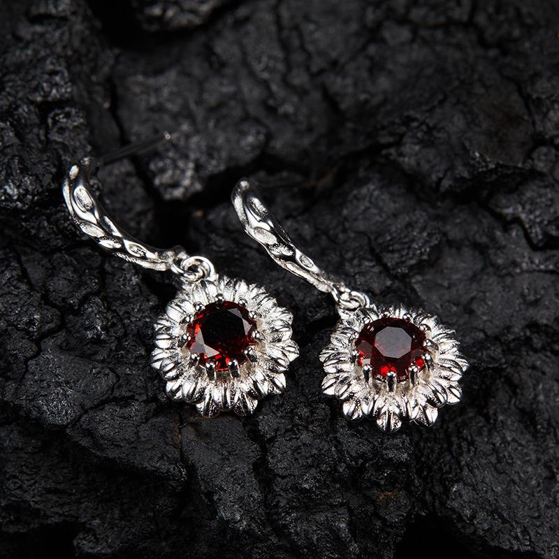 Multi-Color Treasure Earrings S925 Sterling Silver Natural Topaz Peridot Garnet Flower Stud Earrings Women