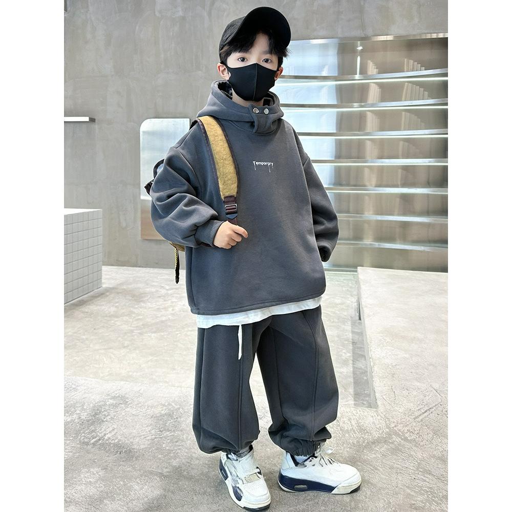 Kinderbekleidung, Jungen Herbstanzüge, Herbst- und Winterpullover, Cool und Gutaussehend, Zweiteilige Kinder-Sportbekleidung mit Plus-Samt