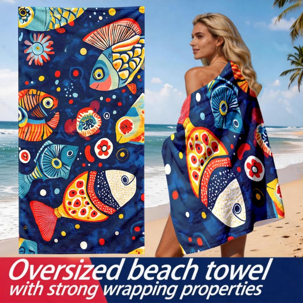 Tropical Ocean Colorful Fish Theme polyester microfiber beach towel is highly absorbent, suitable for swimming and beach outings