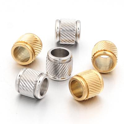 5-10pcs Stainless Steel Big Hole Beads Cylindrical Texture Loose Spacer Beads For Jewelry Making DIY Necklace Bracelets Supplies