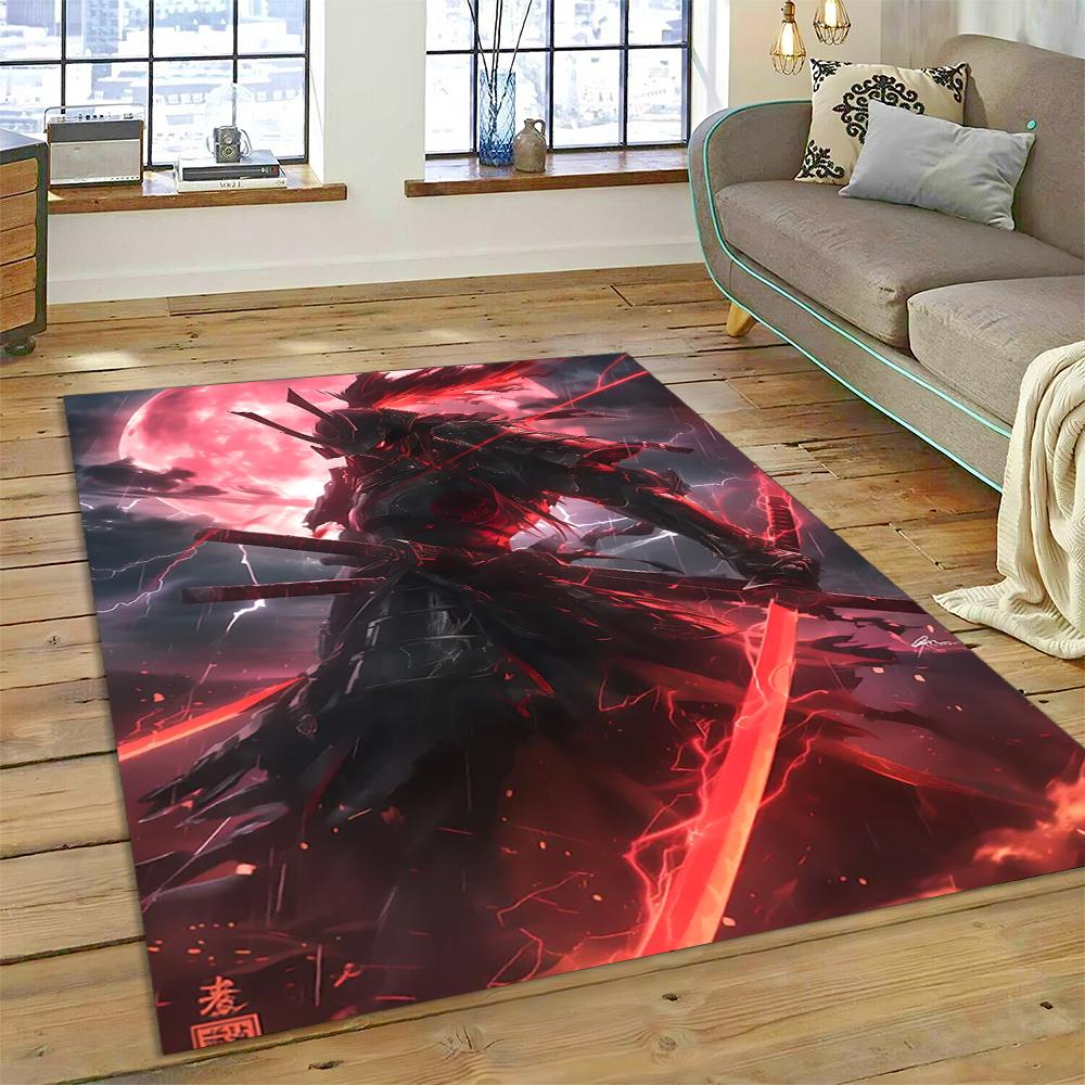 2025 New 3D Japanese Samurai Bushido Katana Cartoon Carpet Rug for Living Room Bedroom Home Sofa Decoration,Non-slip Floor Mat