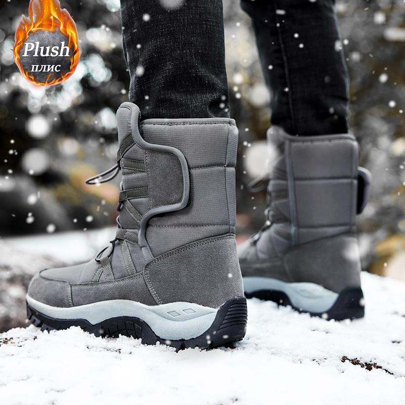 Brand Men's Winter Shoes Waterproof Men's Boots Warm Plush Couple Snow Boots Outdoor Non-slip Hiking Boots Male Work Ankle Boots