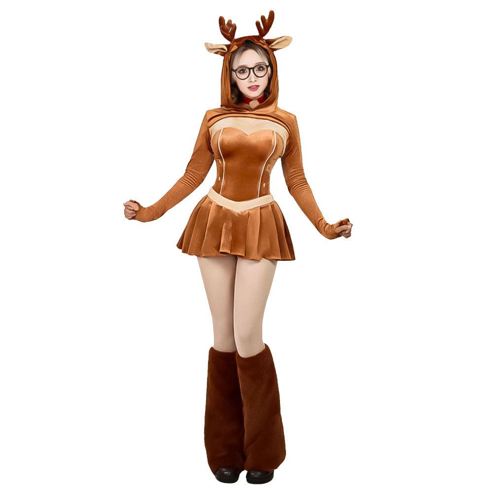 Haikyuu Women Christmas Reindeer Cosplay Costume Xmas Elk Dress Deer Skirt With Foot Cover Necklace