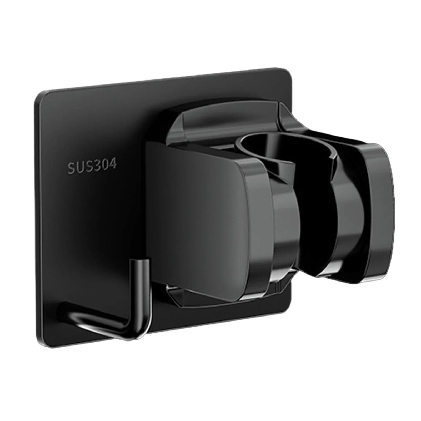 

Держатель для душевой лейки из нержавеющей стали, настенный кронштейн для ванной комнаты, регулируемая подставка для душа с крючком чёрный