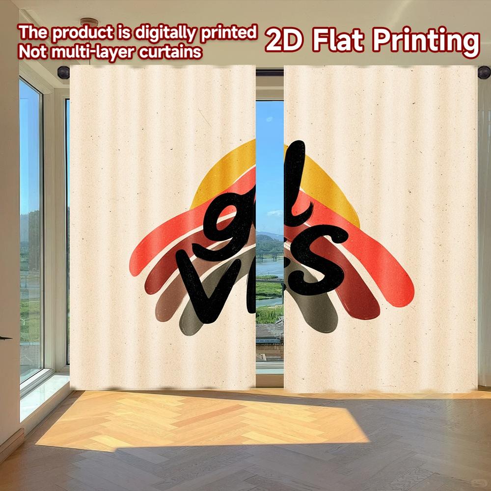 

Flat Printing Curtains Without Rod Good Vibes Rainbow Design Valentine Is Day Holiday Fabric Festive Set Of 2 Made Polyester W100*H70(CM)-Rod Pocket&2PCS