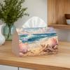 1pc 2D Flat Printed Ocean Seashell Scenery, Fresh and Natural Style, Suitable for Living Room, Bedroom, Study, Dining Room, Tissue Box, Polyester Mate