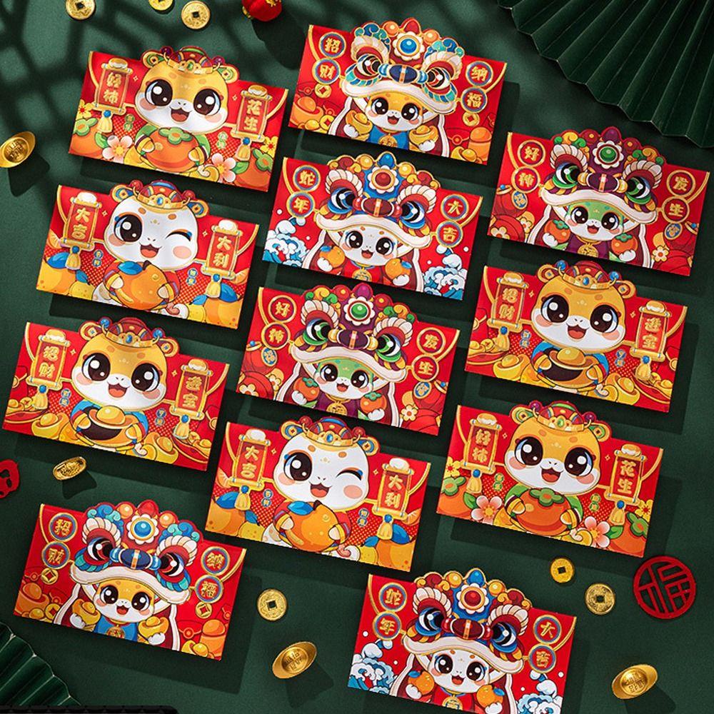 6pcs Cartoon 2025 New Year Red Envelopes Blessing Lucky Money Pockets Red Packet  Party Gifts