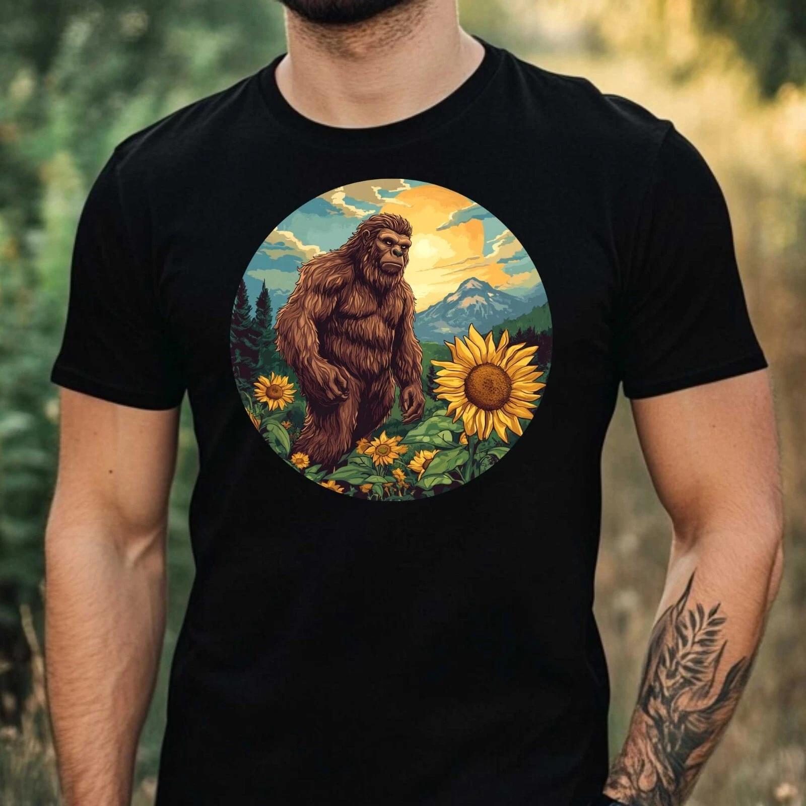 T-Shirt Herren Bigfoot mit Sonnenblume Motiv Baumwolle Größe XS bis 5XL XS