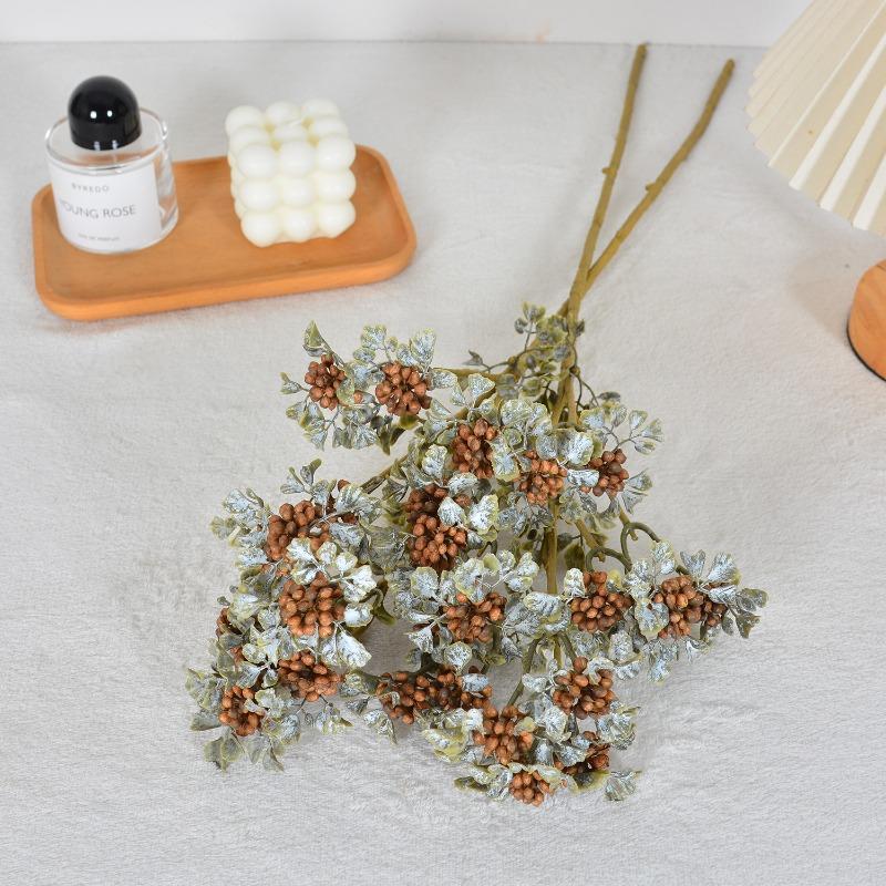 

6pcs Plastic Autumn Green Plants Floral Simulation Lace Berry Branch Wedding Decoration Pink Raspberry Artificial Flowers кавовий