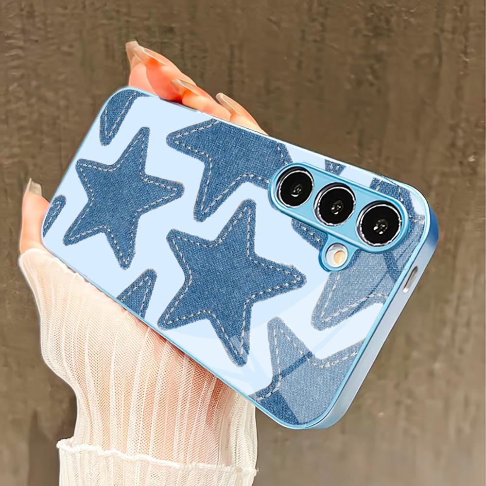 Attractive Blue Star PhoneCase for Samsung Galaxy S26 S25 S24 S23 S22 FE Ultra Plus Built-in glass feel bare machine Men women