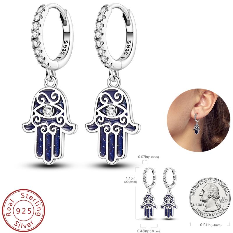 Real 925 Silver Palm Devil's Eye Feather Dream Catcher Design Luxury Earrings Fit For Engagement Fine Jewelry Gifts