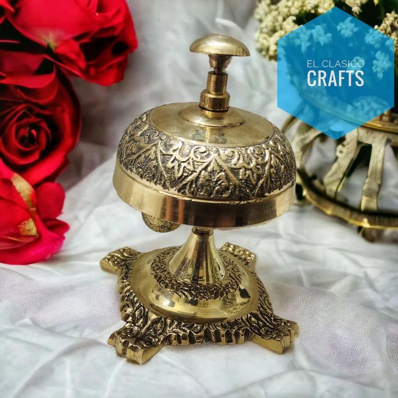 

Vintage Bell Service Hotel Desk Counter Brass Reception Top Table Ornate Polish Bell gift home decor золотий