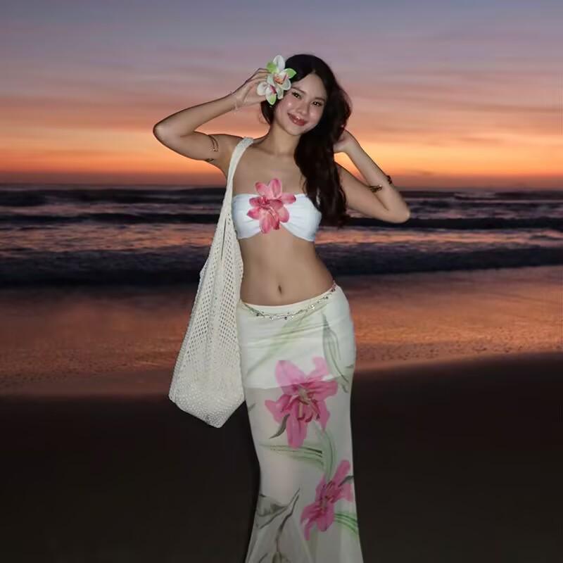 

2025 Women s Strapless High Waist Beach Dress & Bikini Set - Sanya M