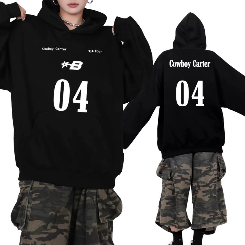 Hot Sale Beyonce Cowboy Carter Tour Printed Black Sweatshirt Unisex Harajuku Fashion Hoodie Men Women Fleece Casual Pullovers
