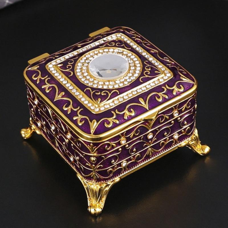 Mini Square Shape Jewelry Storage Box Necklace Organizer,Large Size Inlaid Gem Alloy Ring Storage Jar Unique Gift for Family