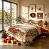 Vintage Christmas Santa Sleigh Reindeer 3Pcs Duvet Cover Set Winter Holiday Festive Farmhouse Bedding Set