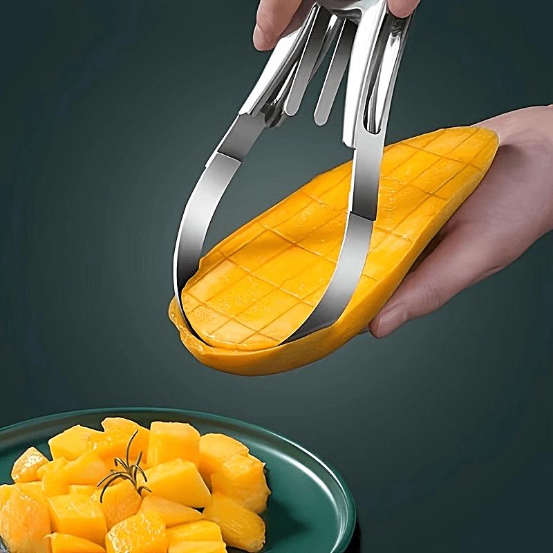 Tăietor Mango din Oțel Inoxidabil - Peeler Creativ pentru Fructe, Feliator și Separator de Pulpă pentru Pepene Verde și Pepeni Galbeni - Pliabil, Ustensilă de Bucătărie Rezistentă la Rugină