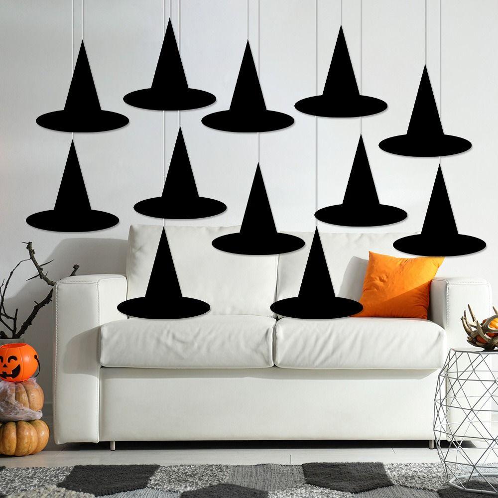 12pcs Handmade Witch Hat Decoration DIY Hat Wall Decor Halloween Hat Hanging Pendant  Photo Props