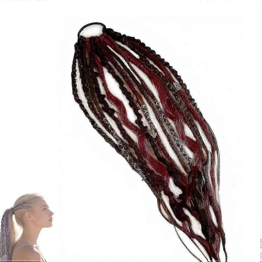 Elastische dreadlock-paardenstaart Salty-Soul, 56 cm boho gevlochten paardenstaart-extensie met haarelastiek, geschikt voor reizen en casual stijlen, elastisch boho dreadlock-haar met kralen &