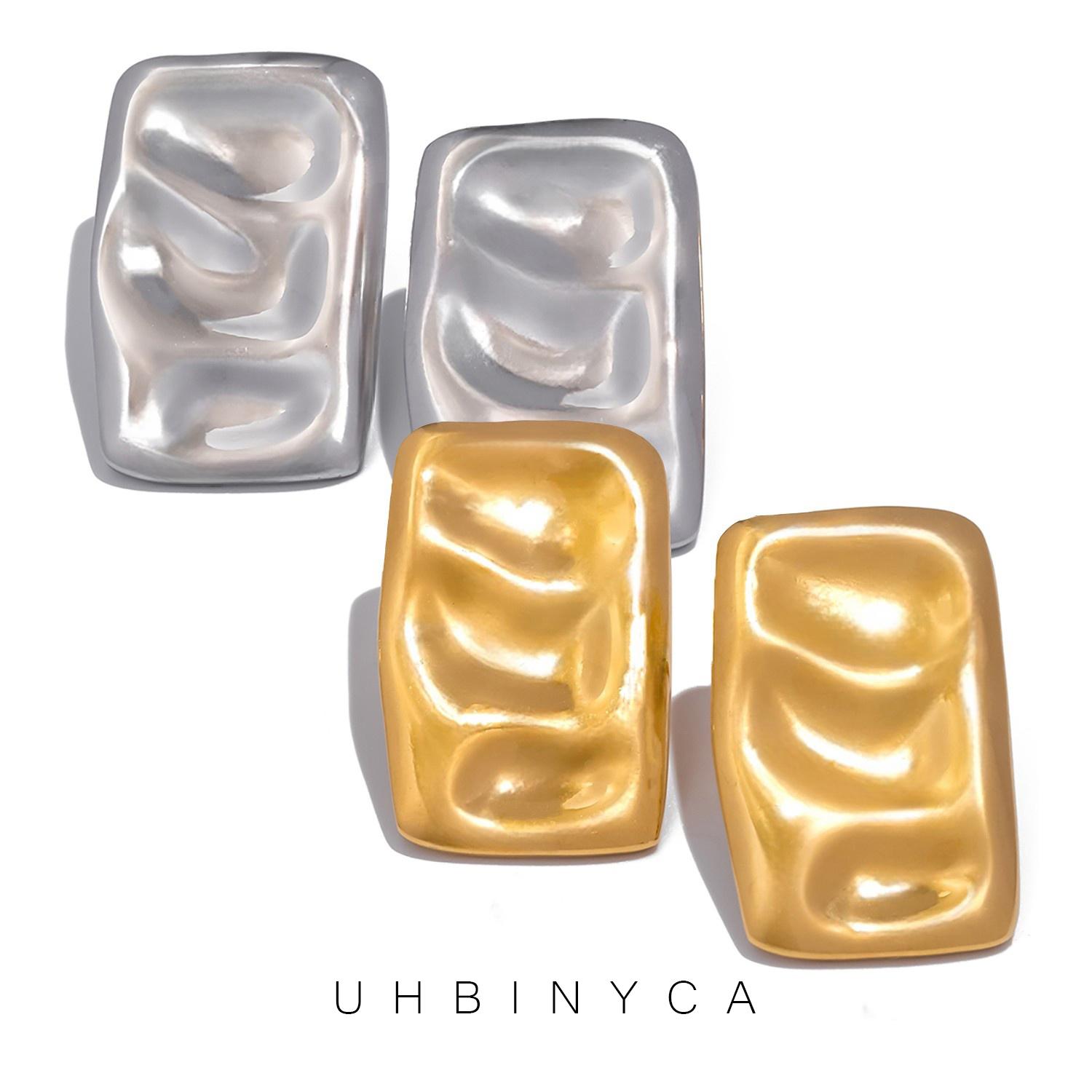 

Геометрические прямоугольные плиссированные серьги для женщин, увеличенные гладкие серьги из нержавеющей стали серебряный