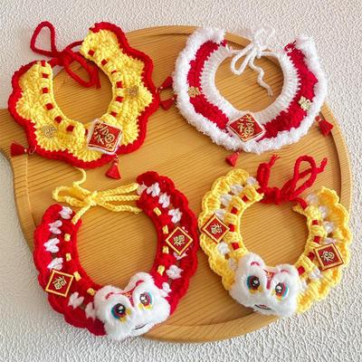 Pet New Year Accessories: Handmade Knitted Wool Scarf for Cats and Dogs - Warm and Festive Neck Warmer Costume