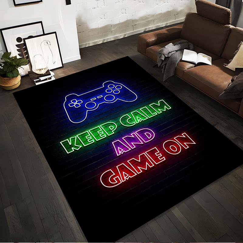 

Gaming Carpet with Controller Neon Design and Keep Calm Text Suitable for use as an anti-slip for living room bedroom sofas 40x60cm( 15x23in )