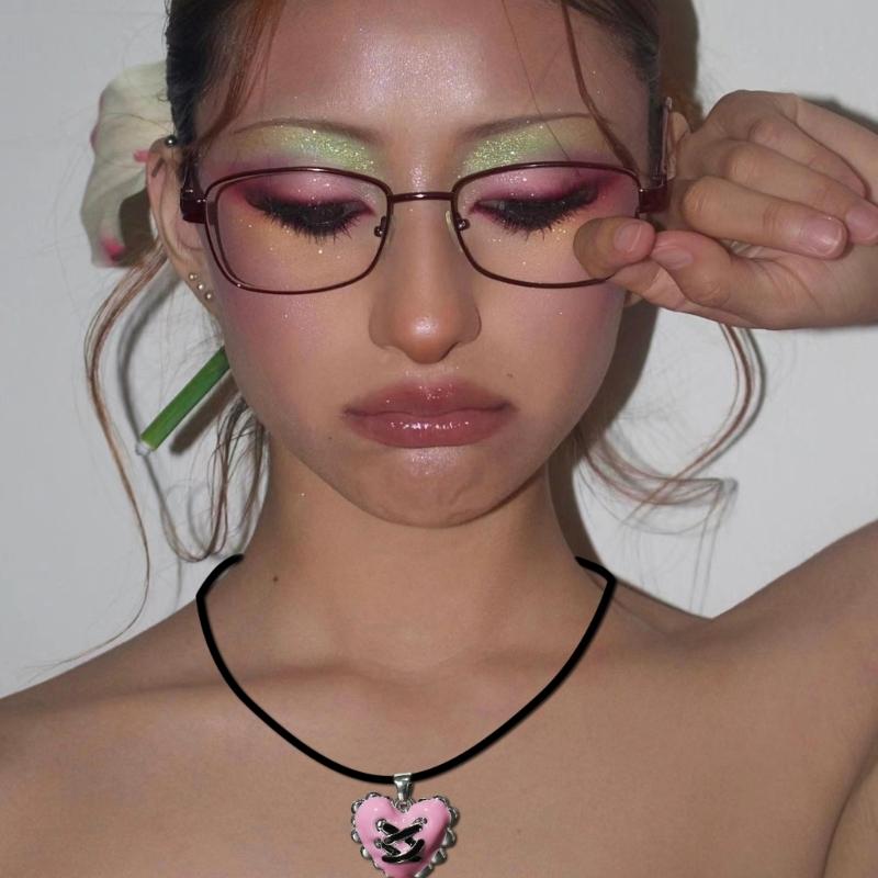 Gothic Liquid Heart Pendant Necklace Devil Eye Cross Choker Punk Devil Eye Clavicle Chain for Women Jewelry Accessories