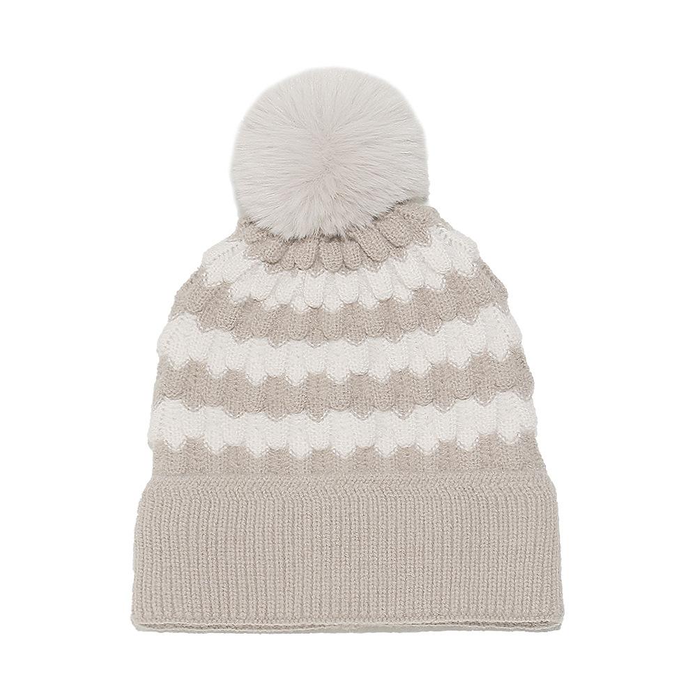 ins Japanese Korean version trendy versatile wool hat outdoor ski hat pullover ear protector bubble striped knitted hat women