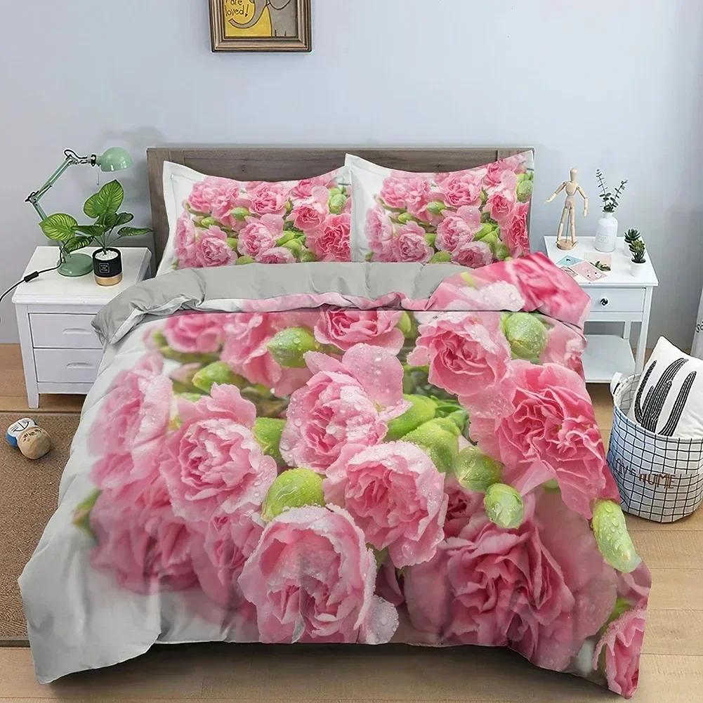 3D Rose Pattern Duvet Cover Set Queen King Size Bedding Set Quilt Cover With Zipper Closure Valentine'S Day Gift For Lover