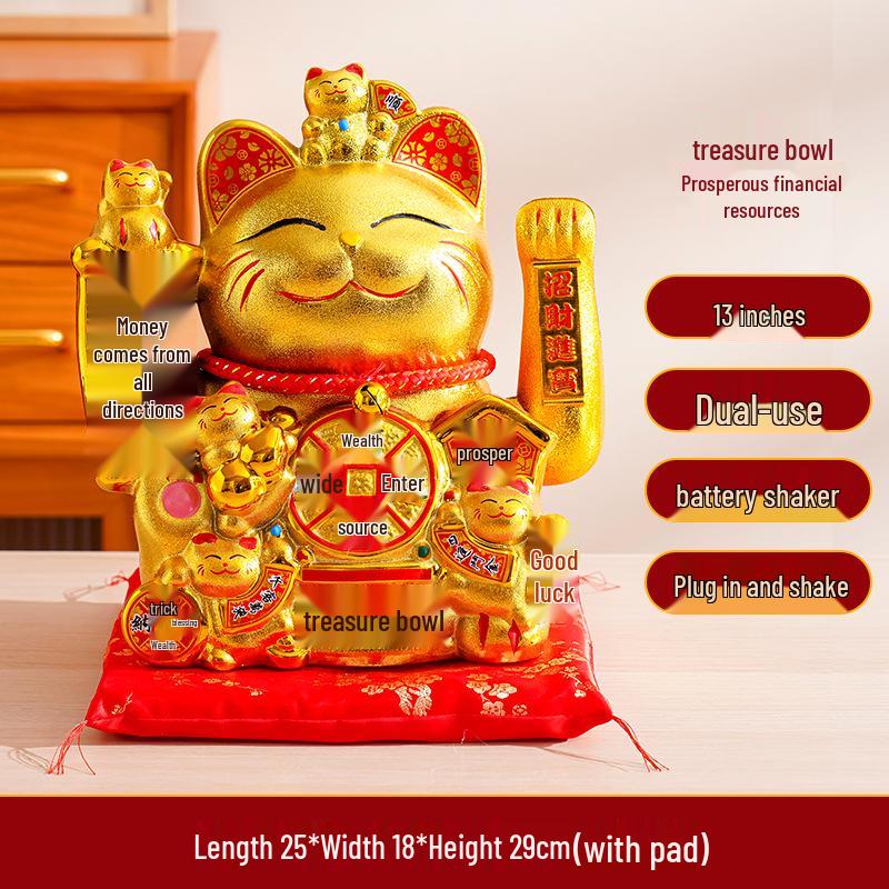Ceramic Lucky Cat Figurine with Waving Hand – Customizable Gold Shop Gift for 2026 Opening Ceremony
