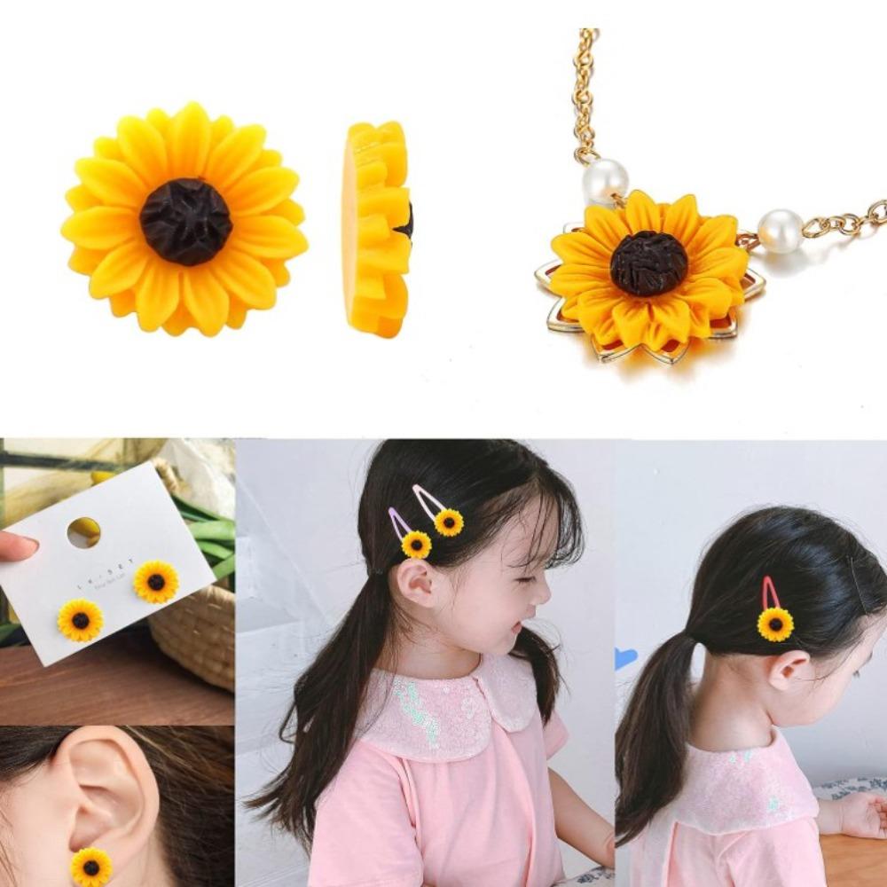 60pcs 16mm Sunflower Slime Beads Resin Sunflower Flatback Cabochons Beads for Scrapbooking