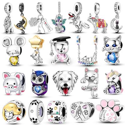 Tiere Serie Charms Kupferperlen Hund Katze Haustier Anhänger Passend für Original Pan Armband Herstellung Für Frau Modeschmuck