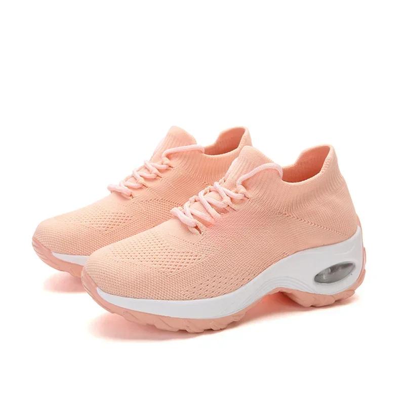 Fashion Women Tennis Shoes Breathable Mesh Height-increasing Slip-on Female Sock Footwear Outdoor Women Sneakers Thick Bottom Platforms