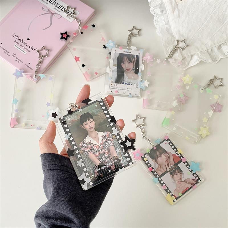 Cute Colorful Star Pocard Holder 3 Inch Card Holder Idol Po Storage Card Display Protective Pendant Card Organizer Gifts