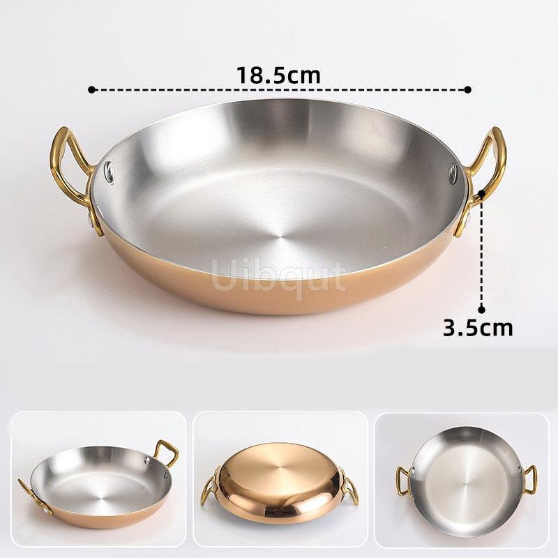 Stainless Steel Spanish Paella Pan Big Double Handle Round Flat Bottom Pan Western Restaurant Fried Chicken Pasta Plate Cookware