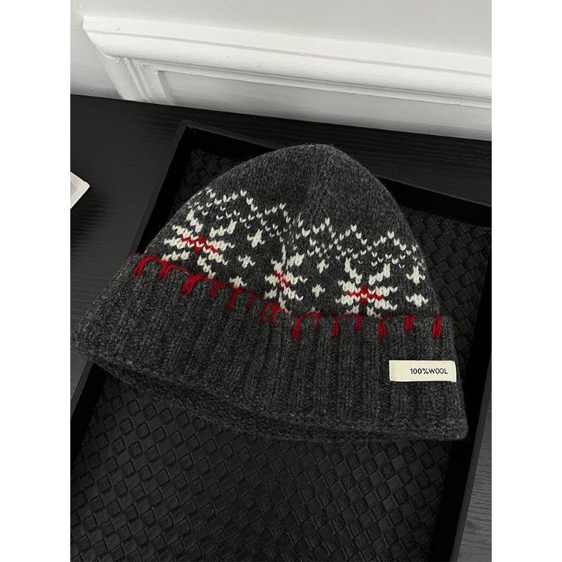 All Wool Fair Island Jacquard Hat for Women A Retro Woolen Knitted Cold Hat with A Winter Atmosphere