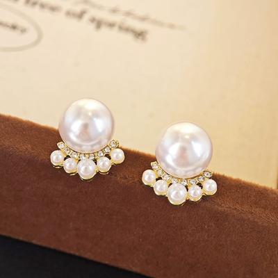 Big Imitation Pearl Round Stud Earrings for Women Temperament Jewelry Accessory Girl Gift