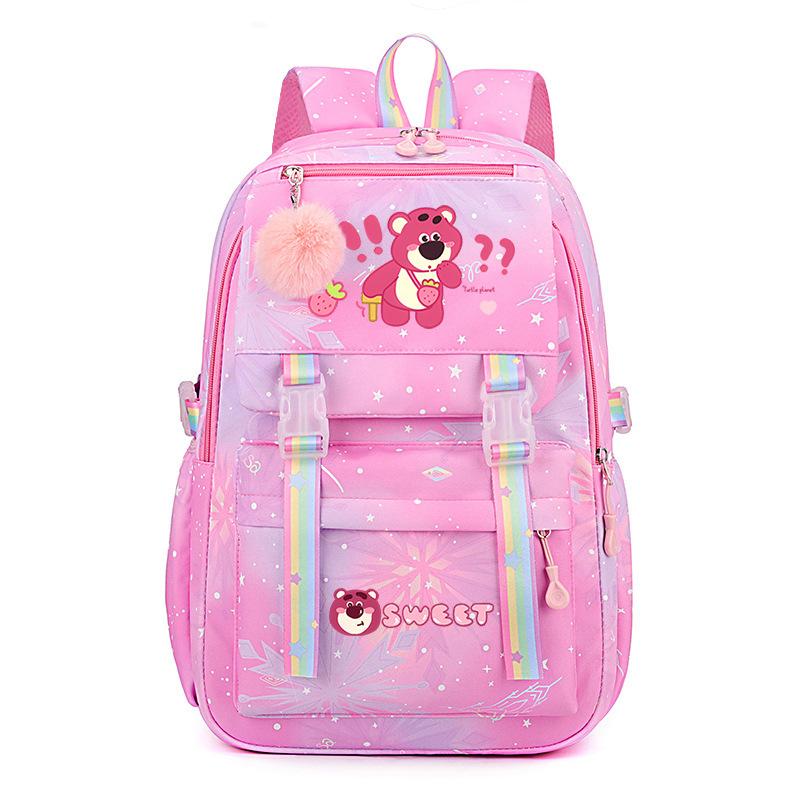 College Style Strawberry Bear Cute Cartoon Print Student Schoolbag Lightweight Ridge Protection Large Capacity