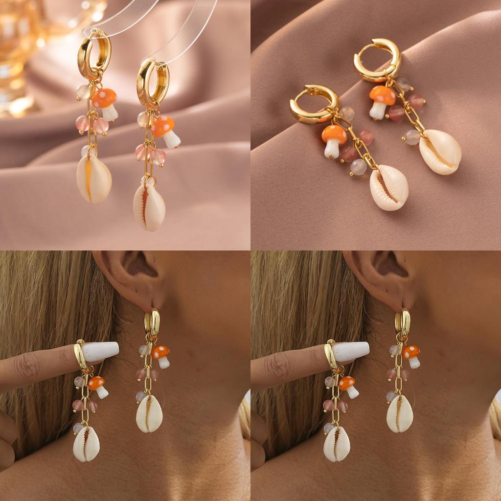 Chic Gold-plated Shell Mushroom Earrings For Women Elegant Street Style 2023