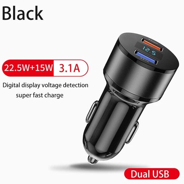 Dual USB 66W 3.1A Fast Car Charger QC3.0 Power Adapter Voltage Monitor Fast Charging For iPhone Xiaomi Samsung Huawei OPPO