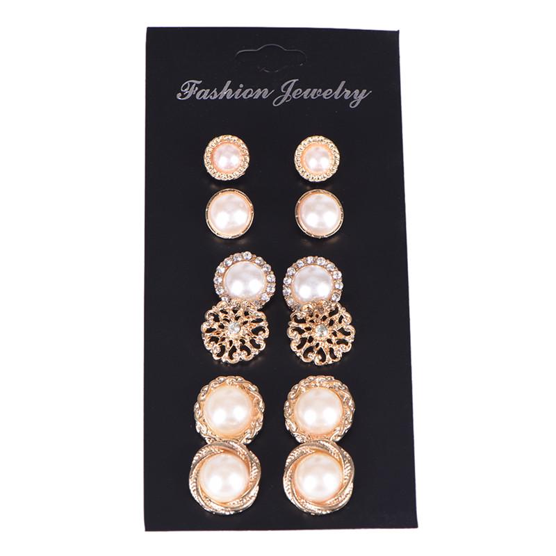 6Pairs/Set Rhinestone Crystal Pearl Earrings Ear Studs Earrings Elegant Jewelry