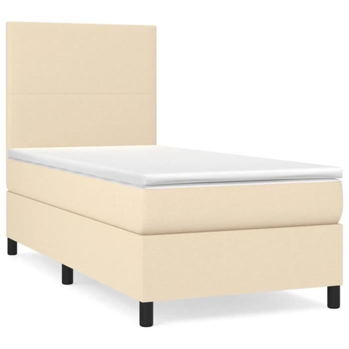 3141598 vidaXL Lit à sommier tapissier avec matelas Crème 100x200 cm Tissu