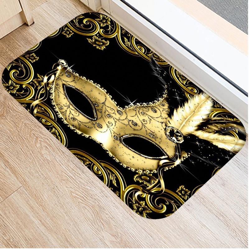 Black Gold Striped Welcome Door Mat Living Room Balcony Hallway Entrance Non-slip Rugs Bedroom Kitchen Laundry Room Floor Mats