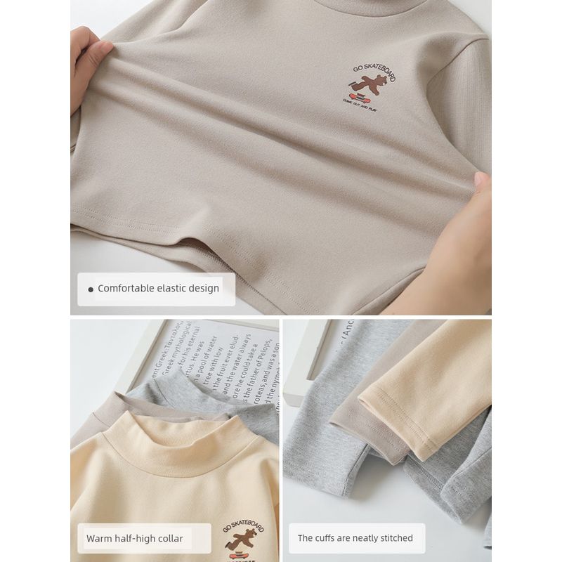 Antibacterial Wool Stretch Long-Sleeve T-Shirt Base Layer Spring Clothing Spring and Autumn Style Children's Clothing Kids' Baby Autumn Clothes Boys