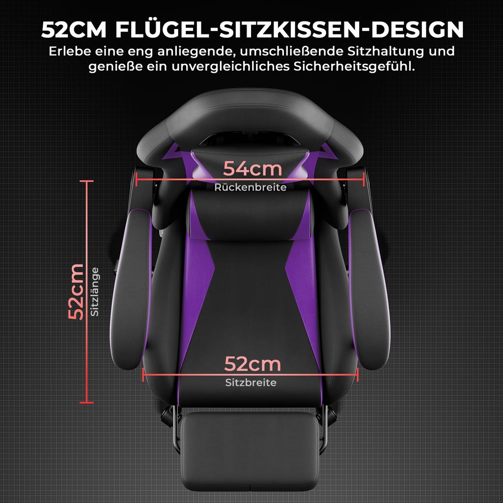 Gaming Chair Ergonomic Gaming Chair with Lumbar Cushion and Headrest, Gamer Chair Height Adjustable, PC Chair for Adults Girls Boys, Black-Violet