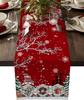 Christmas Gnome Xmas Tree Linen Table Runner Snowflake Branch Bird Red Table Runner Winter Dresser Scarf Home Party Table Decor